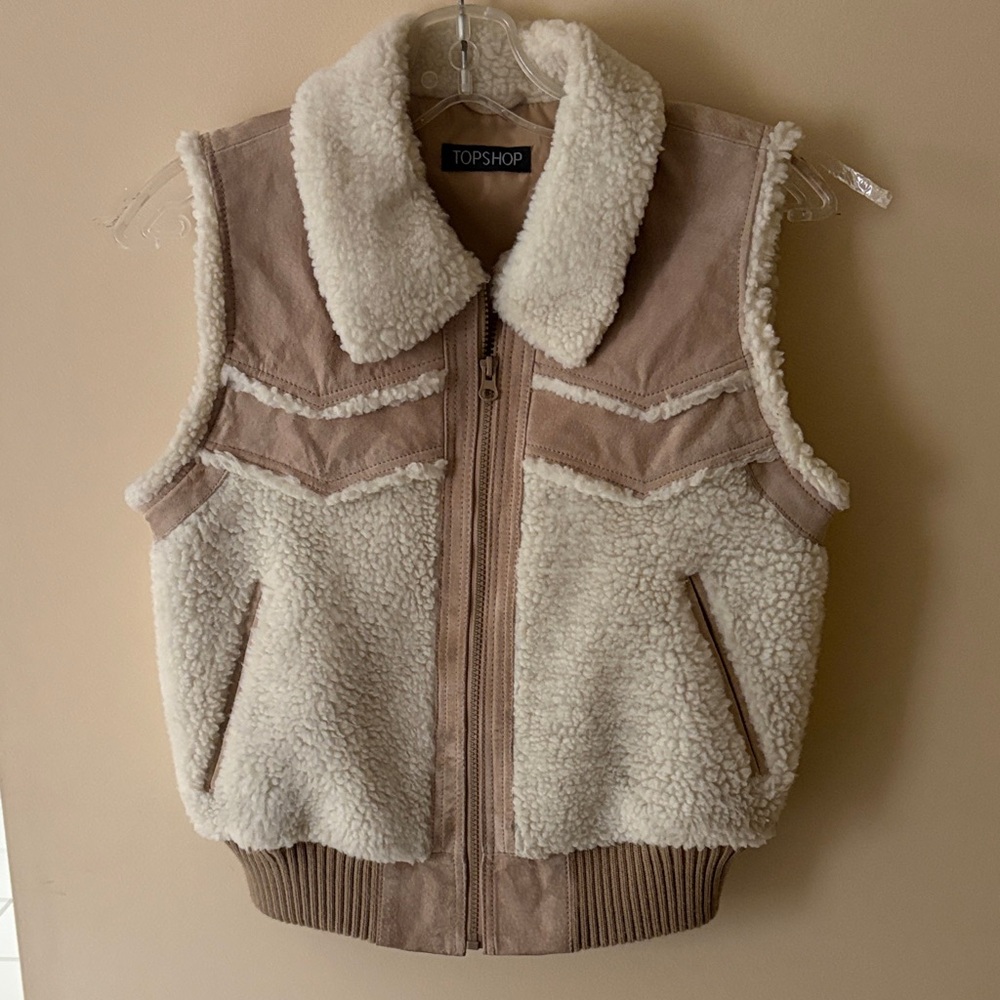 Topshop Tan and Cream Sherpa Vest